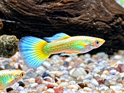 Full Golden Guppy Poecilia reticulata Männchen