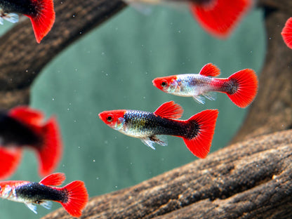 Red Cap Koi Tuxedo Guppy Poecilia reticulata Männchen
