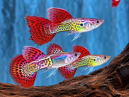 Snake Skin Red Lace Guppy Männchen